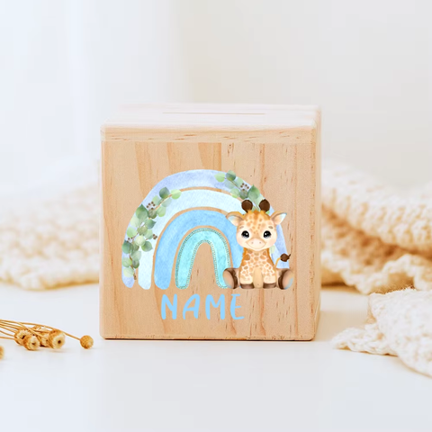 Personalisierte Spardose aus Holz