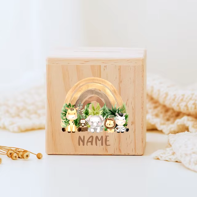 Personalisierte Spardose aus Holz