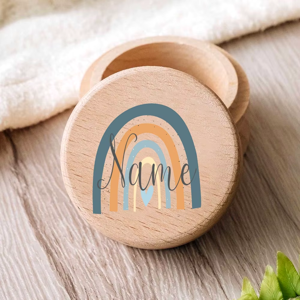 Personalisierte Milchzahndose in Regenbogenmotiven