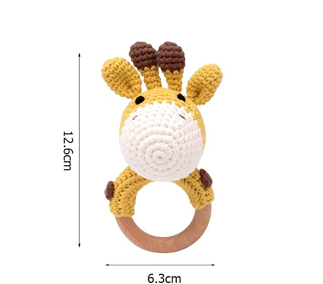 Handgemachter Beißring aus Holz & Häkelstoff – süße Tiermotive für kleine Entdecker
