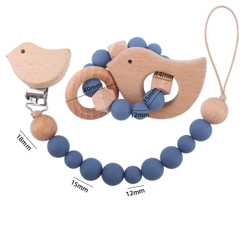 2-teiliges Holz & Silikon Babyset - Beißring und Schnullerkette