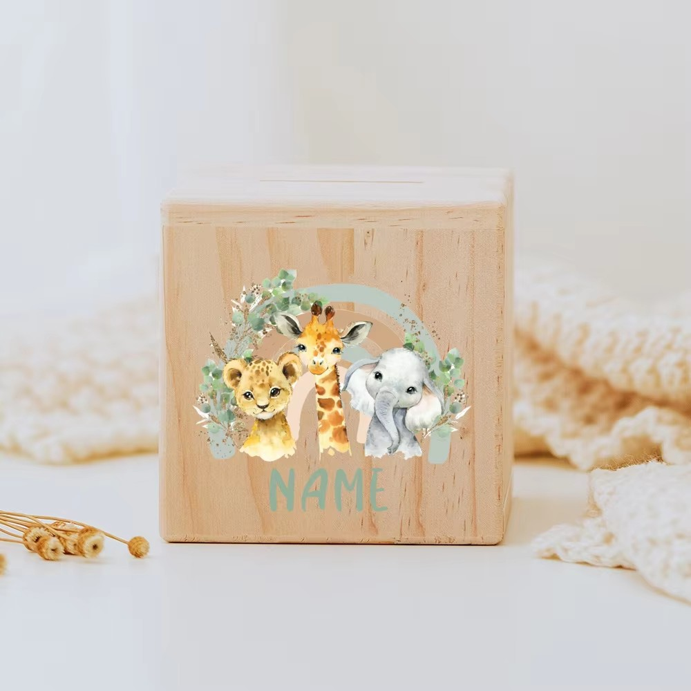 Personalisierte Spardose aus Holz