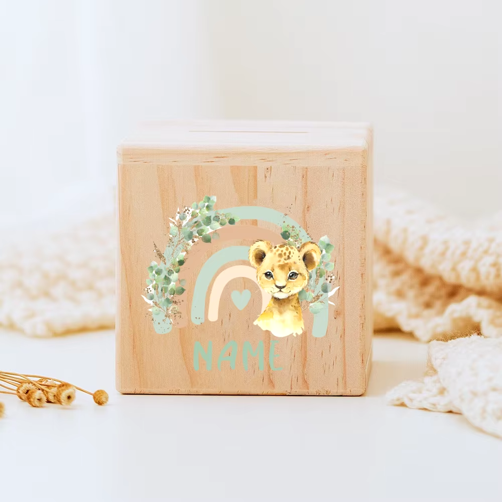 Personalisierte Spardose aus Holz
