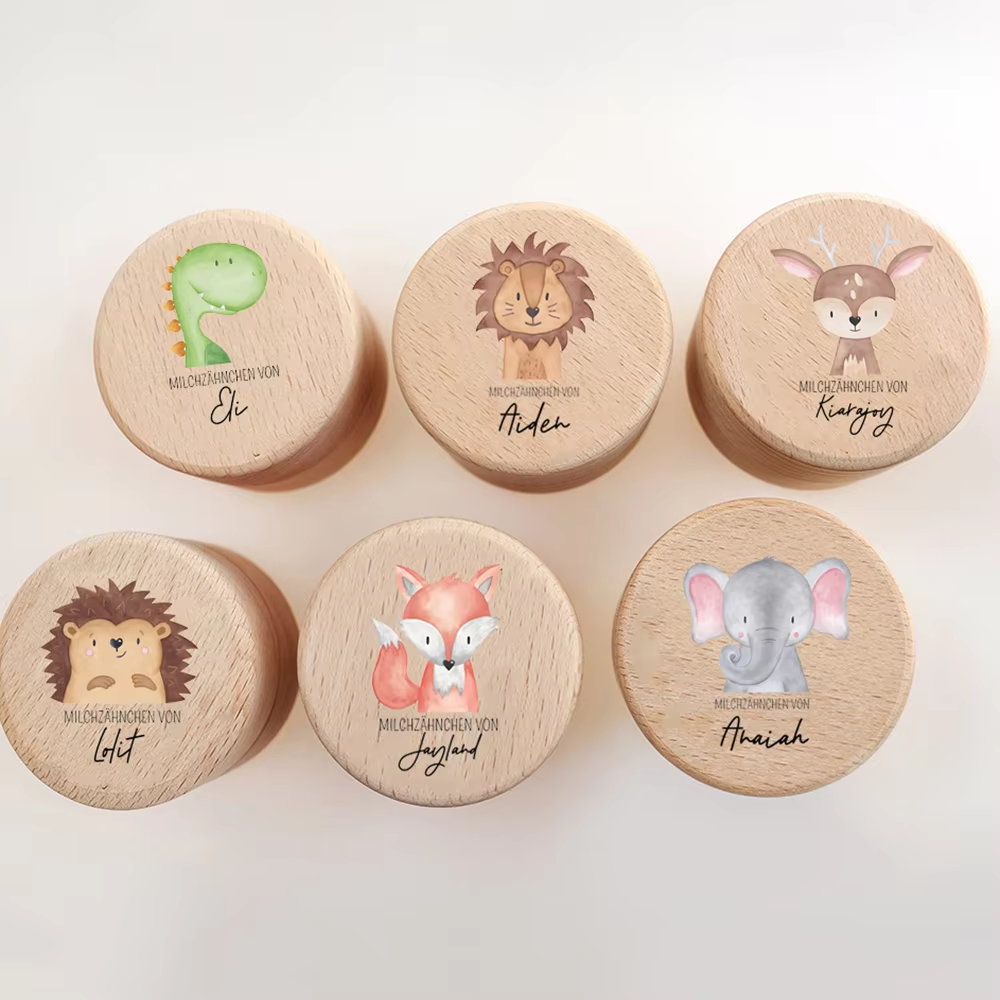 Personalisierte Milchzahndose mit Tiermotiven