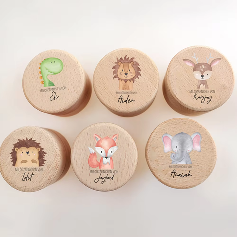 Personalisierte Milchzahndose mit Tiermotiven