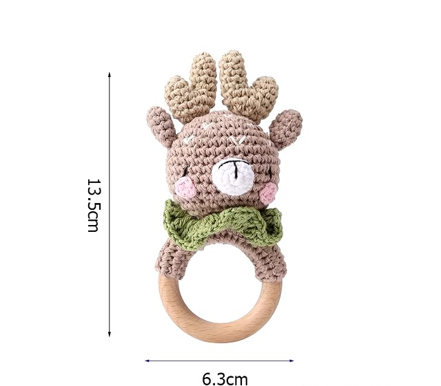 Handgemachter Beißring aus Holz & Häkelstoff – süße Tiermotive für kleine Entdecker
