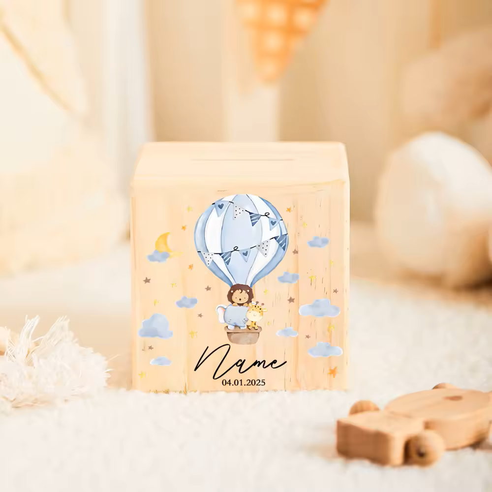 Personalisierte Spardose aus Holz