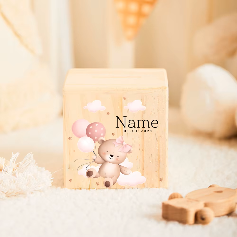 Personalisierte Spardose aus Holz
