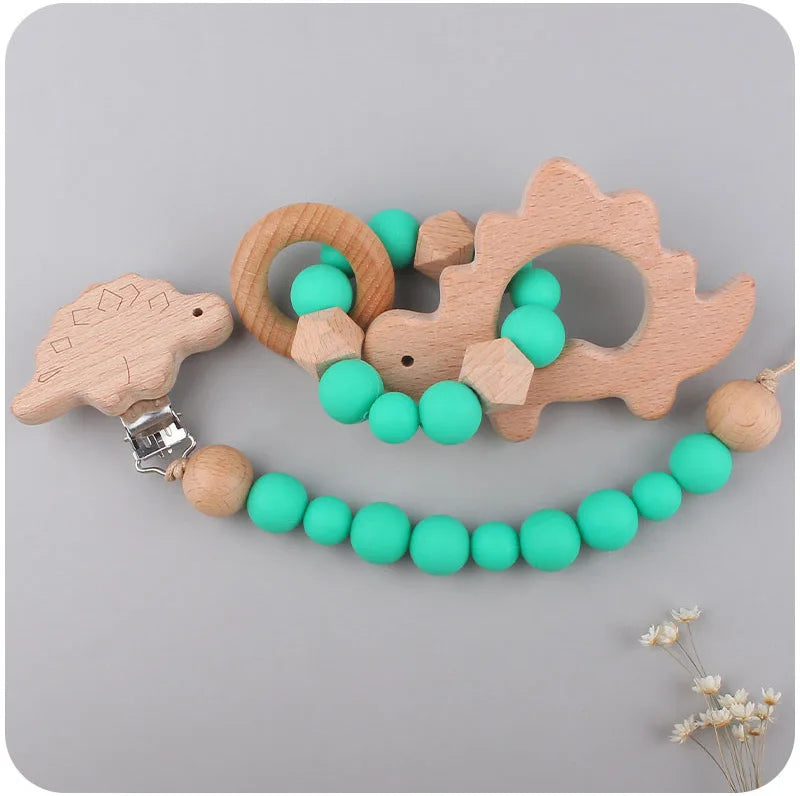 2-teiliges Holz & Silikon Babyset - Beißring und Schnullerkette