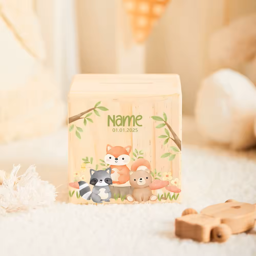Personalisierte Spardose aus Holz
