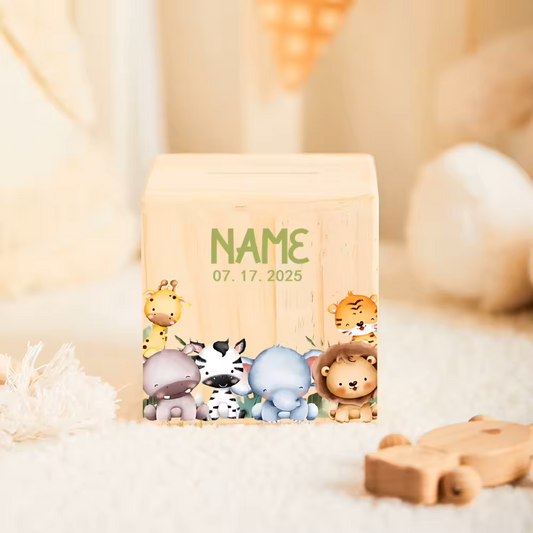 Personalisierte Spardose aus Holz