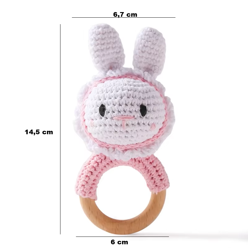 Handgehäkelter Beißring aus Holz in Hasenform – Zum Greifen, Kauen & Entdecken