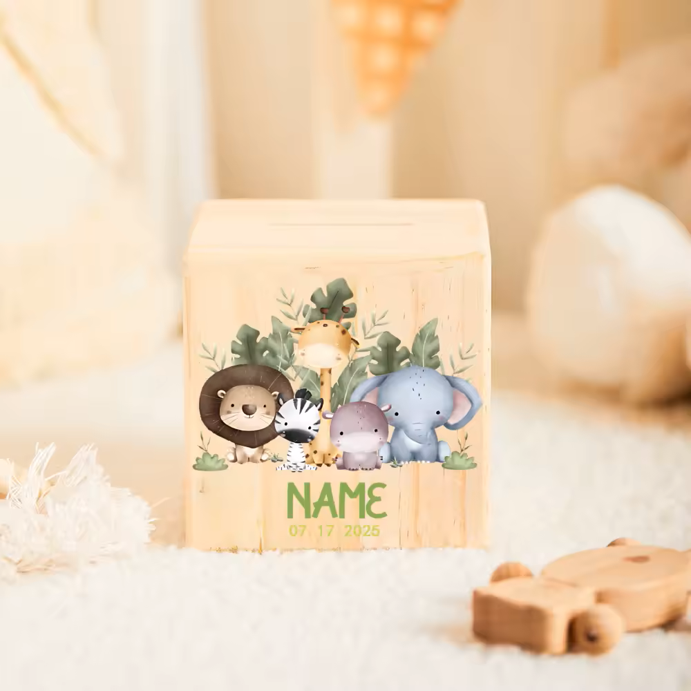 Personalisierte Spardose aus Holz