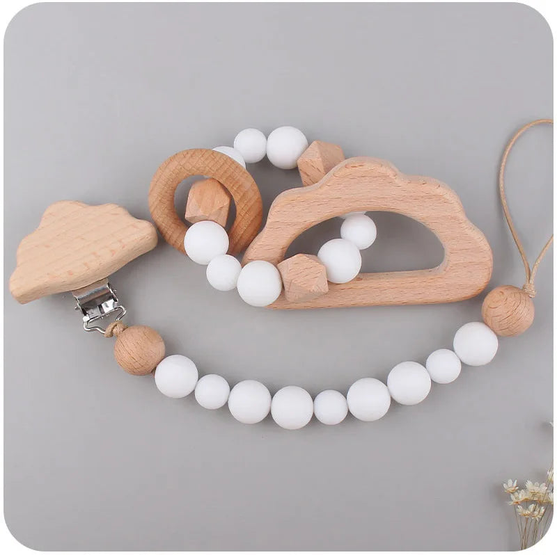 2-teiliges Holz & Silikon Babyset - Beißring und Schnullerkette