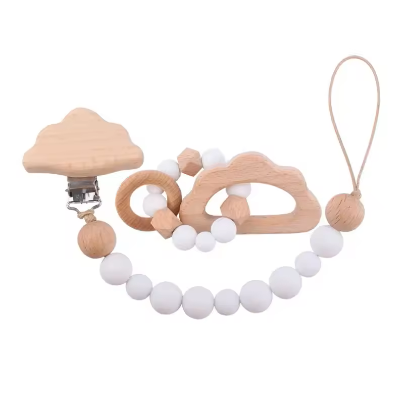 2-teiliges Holz & Silikon Babyset - Beißring und Schnullerkette