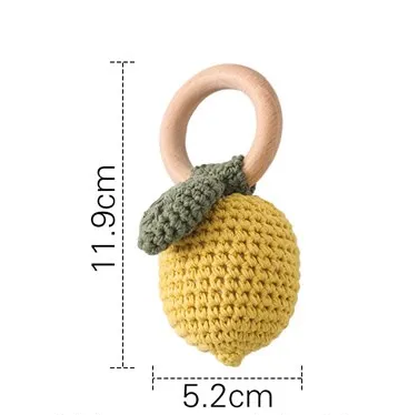 Handgemachter Beißring aus Holz & Häkelstoff – in Frucht-, Blumen- & Regenbogenform